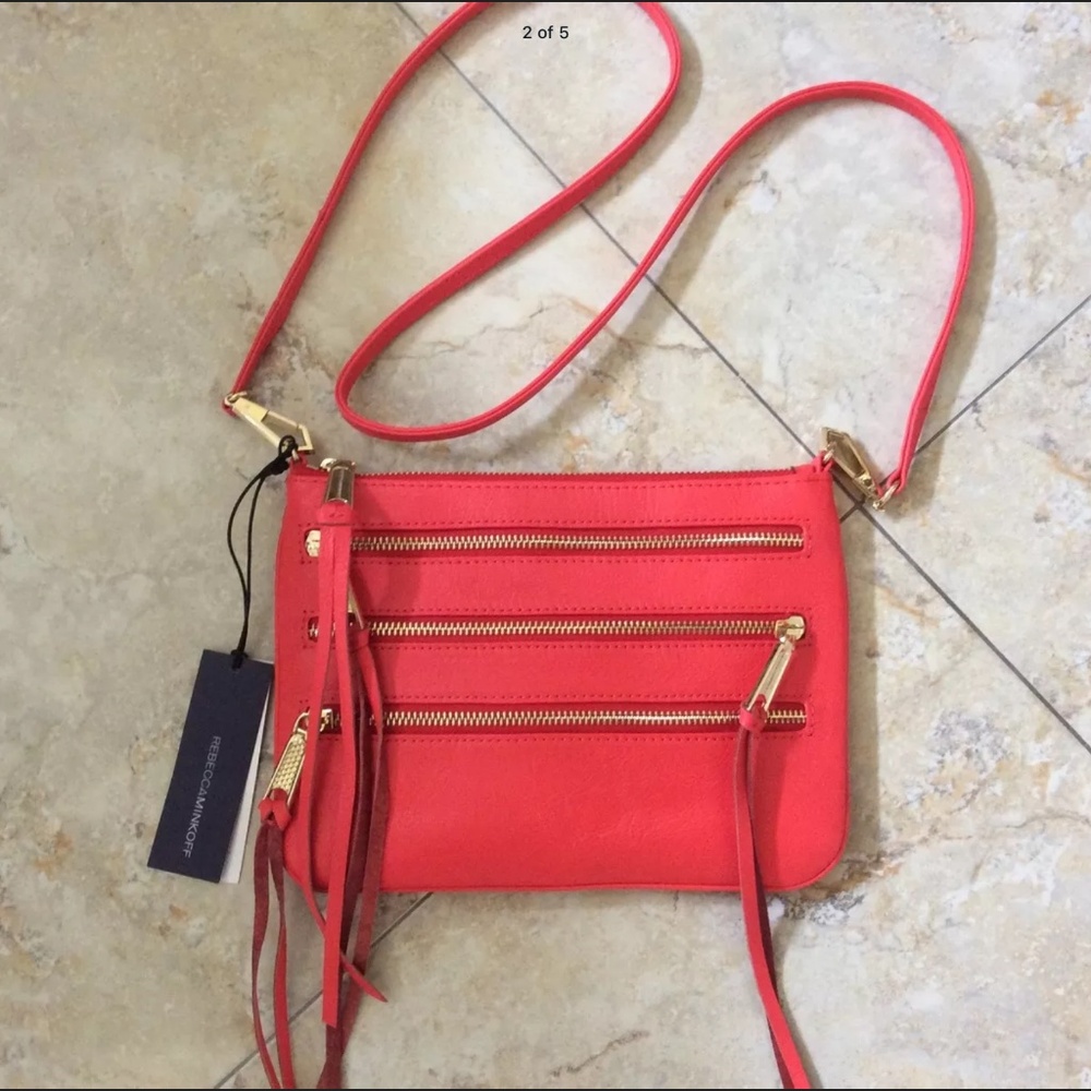 NWT Rebecca Minkoff Crossbody Clutch 3 Three Zip Rocker Hot Red & Dust Bag New